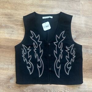 NEW Altar'd State Black Vest with White Embroidery medium